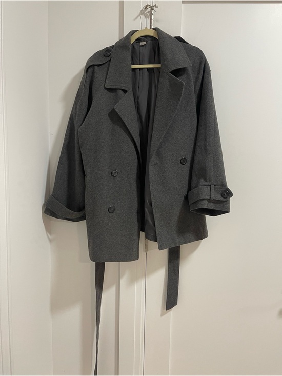 H&M Jackets & Blazers - H&M Women's Short Double-Breasted Trench Coat in Charcoal Gray